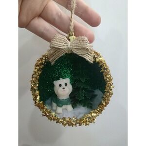 Dog Christmas Ornament Handmade Vtg Style OOAK Shatterproof Puppy Diorama O7